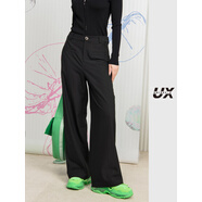 UNIDES-X UXUX2024春秋新款 寬松前收省長(cháng)褲女 黑色時(shí)尚通勤休閑褲 百搭單品 黑色 S