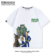 特登堡（TEDENGBAO）瑞克和莫蒂輻射4游戲美劇聯(lián)動(dòng)漫純棉印花短袖T恤夏季衣服男裝寬松 白色 S