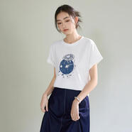 詩·萌2024年夏季印花設(shè)計(jì)氣質(zhì)百搭短袖t恤女時(shí)尚寬松減齡顯瘦上衣 白色 M