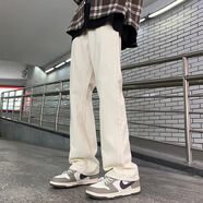 真維斯（Jeanswest）牛仔褲男2025夏季新款修身黑色vibe美式高街褲子復古微喇叭長(cháng)褲子 D023米白 小微喇型 L