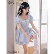 戀的連衣裙夏季2024新款法式公主蓬蓬裙衣服甜妹學(xué)生小個(gè)子短裙子夏天 時(shí)尚韓版藍色 均碼（可備注碼數）