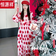 恒源祥棉綢連衣裙女夏日收腰薄款甜美碎花V領(lǐng)大擺人造棉度假沙灘長(cháng)裙子 紅色星云(七 分袖口袋版) XL 裙長(cháng)120cm 162高內