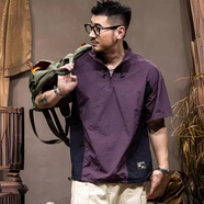 倉石一樹(shù)半拉鏈冰絲短袖t恤男寬松夏季薄款美式山系戶(hù)外速干抽繩體恤潮 醬紫色 XL 【135-150斤】