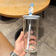 星巴克杯子夏季新品藍色冰川三角玻璃吸管杯小清新大容量水杯禮物 藍色三角杯送吸管塞473ml