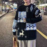 軒萊雅 毛衣男冬季款港味文藝青少年套頭高領(lǐng)寬松潮流情百搭針織衫上衣 淘夢(mèng). MY-29藍(lán)色 L