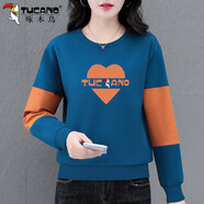 啄木鳥(niǎo)好棉衛衣女春季2025新款中年女裝早春拼色時(shí)尚洋氣套頭寬松上衣 藍色 M (建議80-95斤)