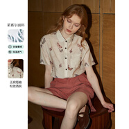 庫(kù)恩瑪維（KUHNMARVIN）【萊賽爾】杏色蝴蝶印花短袖襯衫女2024年夏新款翻領(lǐng)上衣K30957 杏色 S