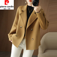 皮爾卡丹（pierre cardin）毛呢大衣女秋冬季新款短款時(shí)尚小個(gè)子寬松顯瘦西裝長(zhǎng)袖呢子外套 駝色 L 130-150斤