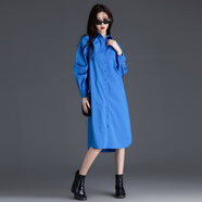 你牛我褲藍(lán)色襯衣連衣裙女2025新款休閑長裙中長款襯衫裙子歐美時尚裙女秋 克萊因藍(lán) S