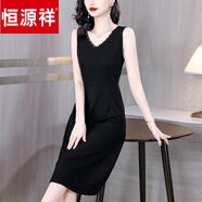 恒源祥無(wú)袖v領(lǐng)鑲鉆連衣裙女春夏新款西裝內搭氣質(zhì)顯瘦打底背心裙子外穿 黑色 M