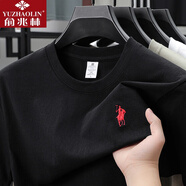 俞兆林輕奢100純棉刺繡小馬標夏短袖t恤中青年圓領(lǐng)半袖打底衫體恤男 黑色 L