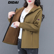 帝黛（DIDAI）外套女春秋新品2025年女裝短款沖鋒風衣運動韓版女士衛(wèi)衣夾克連帽 橄欖綠加絨加厚（7659款） 4XL建議（160-175）斤
