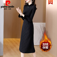 皮爾卡丹（pierre cardin）中國風(fēng)中式連衣裙女秋冬季2023新款改良旗袍冬裝加絨加厚打底裙子 黑色 (加絨加厚) L (建議100-114斤)