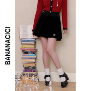 banana cici2024年春季新款復古感A字高腰絲絨黑半裙百褶短裙C241QZ556 百搭黑 M