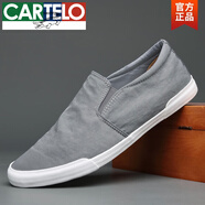 卡帝樂(lè)鱷魚(yú)（CARTELO）男士低幫單鞋一腳蹬帆布鞋老北京懶人樂(lè)福休閑薄底雨傘布鞋子駕車(chē) 灰色 39