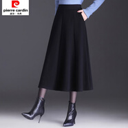 皮爾卡丹毛呢半身裙女中長(zhǎng)款冬季新款高腰顯瘦百搭a字裙加厚保暖百褶長(zhǎng)裙 黑色 XL 115-125斤