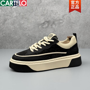 卡帝樂(lè )鱷魚(yú)（CARTELO）男鞋2025冬季加絨百搭休閑運動(dòng)鞋時(shí)尚潮流厚底增高板鞋低幫潮鞋子 黑杏(薄絨) 39