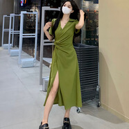 魅菲梵高級感女式連衣裙2025夏季新款不規(guī)則性感收腰顯瘦遮肚子連衣裙 綠色 L碼