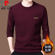 皮爾卡丹（pierre cardin）高端男士衛(wèi)衣2024新款春秋季長袖T恤加絨體恤打底衫男裝上衣服潮t 7729酒紅色【加絨加厚款】 170/L【建議120-135斤】