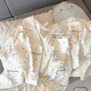 夢(mèng)動(dòng)帕恰狗睡衣女夏季短袖純棉薄款2025年新款卡通甜美花邊套裝家居服 開(kāi)衫云朵棉#TY131波點(diǎn)狗 L （98-115斤