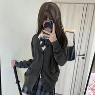 蘭威費(fèi)雷校園風(fēng)設(shè)計JK毛衣灰色四件套學(xué)院風(fēng)系列套裝開衫純色針織衫 內(nèi)搭白襯衫+領(lǐng)結(jié) M
