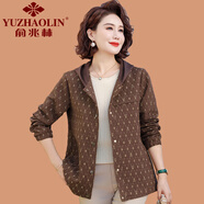 俞兆林（YUZHAOLIN）中年婦女?huà)寢尨貉b薄款外套中老年女裝春秋款休閑洋氣連帽上衣短款 咖啡色 XL (參考90-105斤)