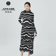 阿瑪施（AMASS）女裝個(gè)性時(shí)尚復(fù)古條紋純棉長(zhǎng)袖帶帽連衣長(zhǎng)裙5500492 黑白 S(2碼)