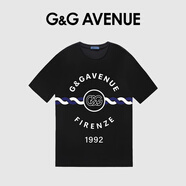 G&G AVENUE國際輕奢潮牌春夏新款純棉短袖T恤潮流小眾短袖字母氣質(zhì)男女同款 黑藍(lán)(LOGO麻花) S