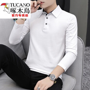啄木鳥（TUCANO）棉質(zhì)小翻領(lǐng)秋衫男士長袖T恤有帶領(lǐng)子春秋衣帥氣外穿上裝 白色 M