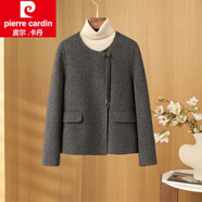 皮爾卡丹（pierre cardin）粉色雙面呢羊絨大衣女短款2025秋冬新款小香風(fēng)韓版羊毛呢外套女裝 深灰色 L 120-135斤左右
