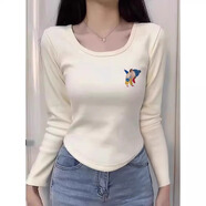 妃麗慕尚加絨加厚U領(lǐng)打底衫女內(nèi)搭保暖上衣秋冬弧形下擺小個子修身長袖t恤 【加絨厚】B1577-332杏色 M 建議105斤以內(nèi)