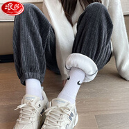 浪莎雪尼爾運(yùn)動(dòng)褲女秋冬季新款加絨加厚寬松燈籠束腳褲休閑燈芯絨衛(wèi)褲 z208深灰常規(guī)【加絨】 L 111-120斤