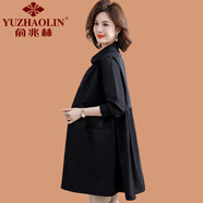俞兆林（YUZHAOLIN）風(fēng)衣女中長(zhǎng)款春秋中年媽媽洋氣上衣中老年女裝秋裝休閑薄款外套 黑色 XL (參考90-105斤)