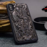 黑檀木浮雕手機(jī)殼8plusiPhone6s7關(guān)公蘋果X/XR XS MAX紫光檀木質(zhì) 一念之間 iPhone xs max