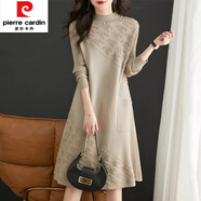 皮爾卡丹（pierre cardin）羊|絨衫女中長(zhǎng)款毛衣裙半高領(lǐng)內(nèi)搭打底羊|毛連衣裙 駝色 S 80-95斤