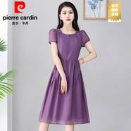 皮爾卡丹時尚連衣裙女2025夏季新款洋氣質(zhì)收腰高端顯瘦簡約小個子媽l媽 廣州十三行連衣裙紫色 M 新品真絲連衣裙- 建議95-105斤