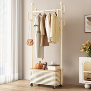 木樽蓋板衣帽架臥室掛衣架落地單桿可移動(dòng)家用客廳多功能帶輪晾衣服架 63cm 白架+木紋色蓋板