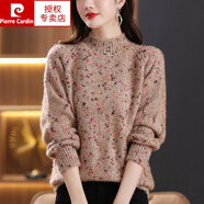 皮爾卡丹（pierre cardin）100純羊毛衫女半高領(lǐng)加厚粗針毛衣秋冬寬松大版針織羊毛衫 駝色 M 95110斤穿