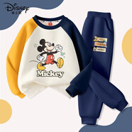 迪士尼寶寶兒童套裝春季2025新款潮童裝兩件套休閑男女童運動(dòng)衛衣衛褲 迪開(kāi)心米奇藏藍黃+迪好友K藏青 110