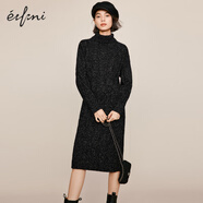 伊芙麗（eifini）伊芙麗金銀絲細閃高領(lǐng)氣質(zhì)高級感黑色連衣裙女2023冬裝新款小黑裙 黑色 160/85CM/M
