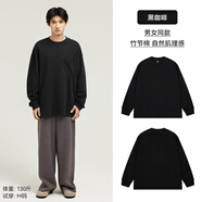 棉的美學(xué)300G重磅長袖t恤男女秋冬寬松厚實(shí)打底衫肌理感純色純棉圓領(lǐng)衛(wèi)衣 【口袋款長袖】黑咖啡 L -寬松款【推薦140-160斤】