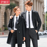 伊婭莎職業(yè)裝毛呢大衣男女中長(cháng)款商務(wù)套裝加厚呢子外套前臺上班工作服裝 女-單件黑色大衣 L