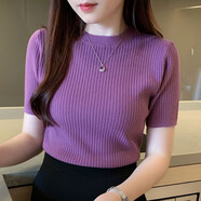 詩(shī)中依2025年夏季新款修身針織衫短袖上衣女套頭毛衣內搭短款圓領(lǐng)打底衫 紫色【專(zhuān)柜品質(zhì)】顯氣質(zhì)+100% 2XL 碼 建議125-135斤
