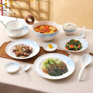 松發(fā)瓷器天空陶瓷碗盤碟餐具組合簡約清新家用飯碗面碗湯碗菜盤自由搭配 大湯勺