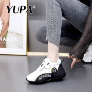 語帕（YUPA）品牌運動鞋女鞋春秋新款休閑鞋女士跑步鞋透氣潮流百搭厚底運動鞋 白黑皮面（四季款） 38