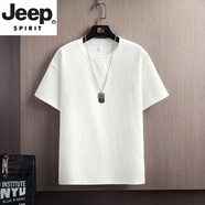 JEEP SPIRIT吉普冰絲華夫格短袖t恤男士肌理夏季薄款潮牌打底衫半袖體恤上衣 白色【純色款】 L