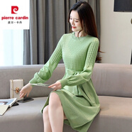 皮爾卡丹羊毛針織連衣裙中長(cháng)款過(guò)膝毛衣裙2025秋冬季新款收腰洋氣女裝打底 綠色 L 110-130斤