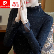皮爾卡丹（pierre cardin）蕾絲打底衫女長(zhǎng)袖2025新款歐貨時(shí)尚春秋小衫洋氣歐洲雪紡拼紗上衣 黑色【薄款】 2XL