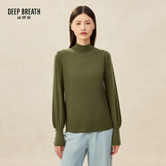 深呼吸DEEP BREATH女裝泡泡袖金屬扣可機(jī)洗純羊毛針織衫毛衣女A301131 墨綠 L (4碼)