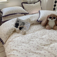 恩興ins田園風(fēng)純棉床上四件套全棉床品小碎花被套宿舍床單三件套床笠4 ZS紫色小櫻桃【全棉長(cháng)絨棉 】 1.8m床單款四件套-適200x230被子